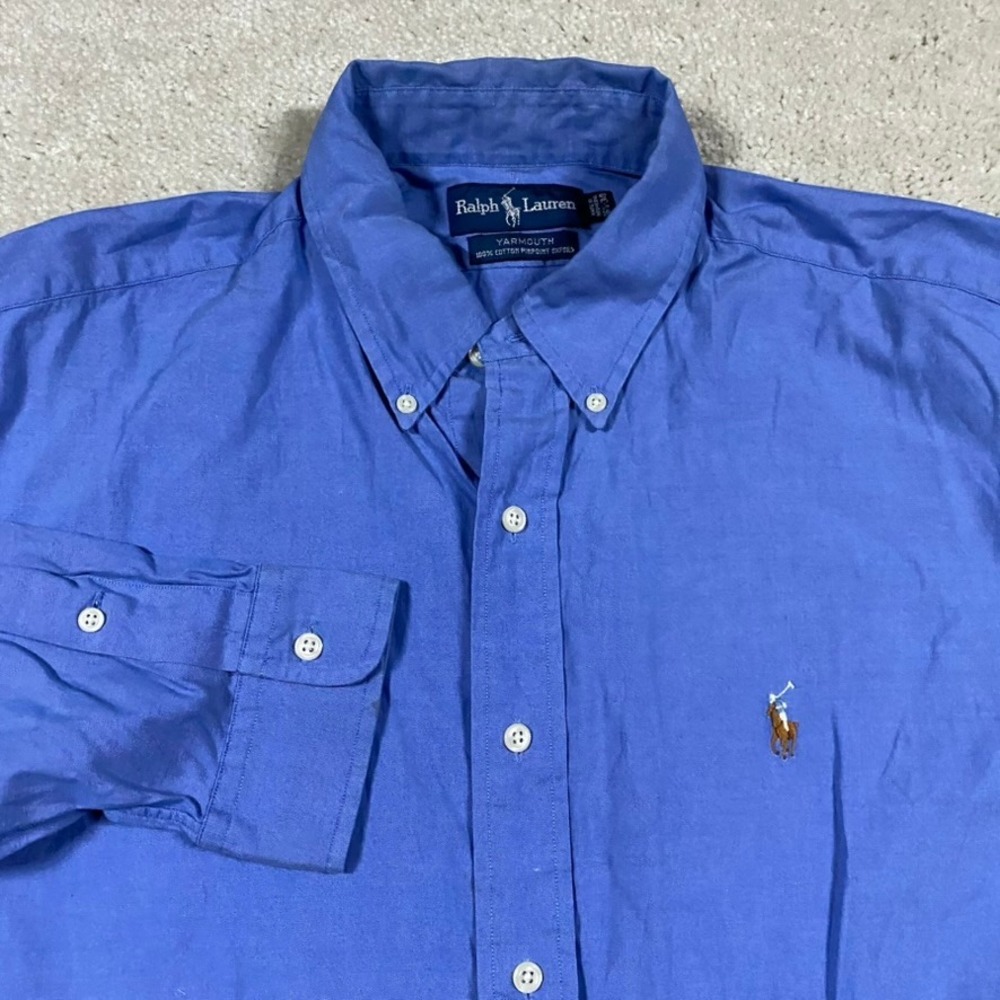 Polo Ralph Lauren Shirt Mens 16.5 34 Yarmouth Blue Pinpoint Oxford Cotton